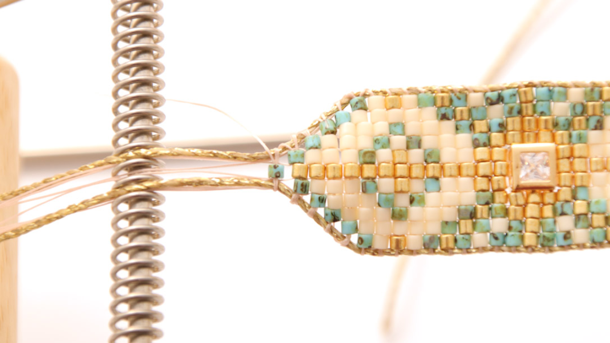 Miyuki Delicas 10 Loom Weaving Grid with Rhinestone Inlay : Step 10 Miyuki Delicas 10 Loom Weaving Grid with Rhinestone Inlay : Step 10