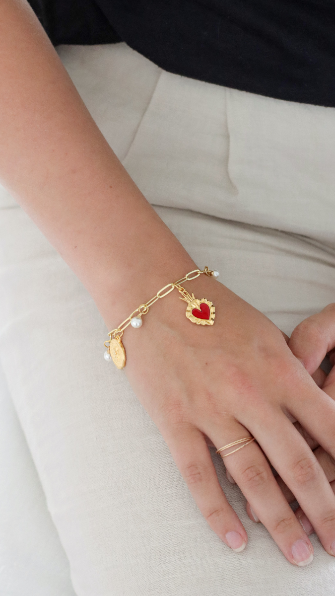 Schema  DIY Jewelry Bracelet inspiration Ex-voto Mexican heart and charms gri-gri