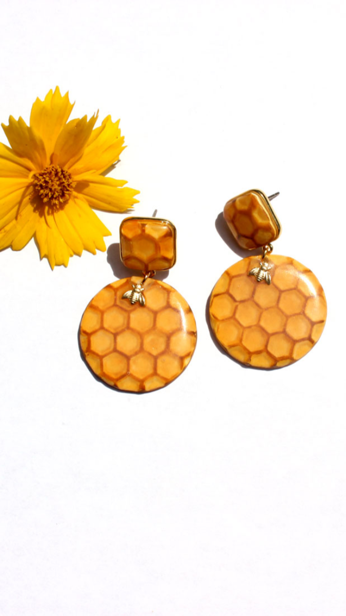 Schema  Honeycomb earrings with liquid Fimo
