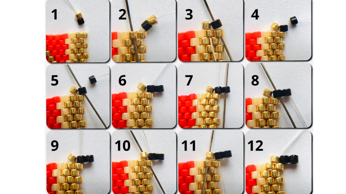 Van weaving in brickstitch with Miyuki Delicas 11/0 beads : Step 4