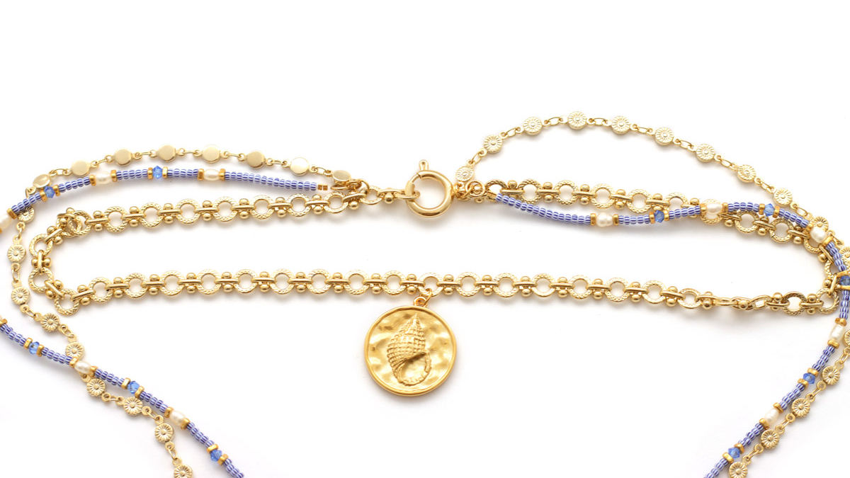 Tuto Necklace Multirangs with blue striped seed beads and fancy chains : Step 7 Tuto Necklace Multirangs with blue striped seed beads and fancy chains : Step 7