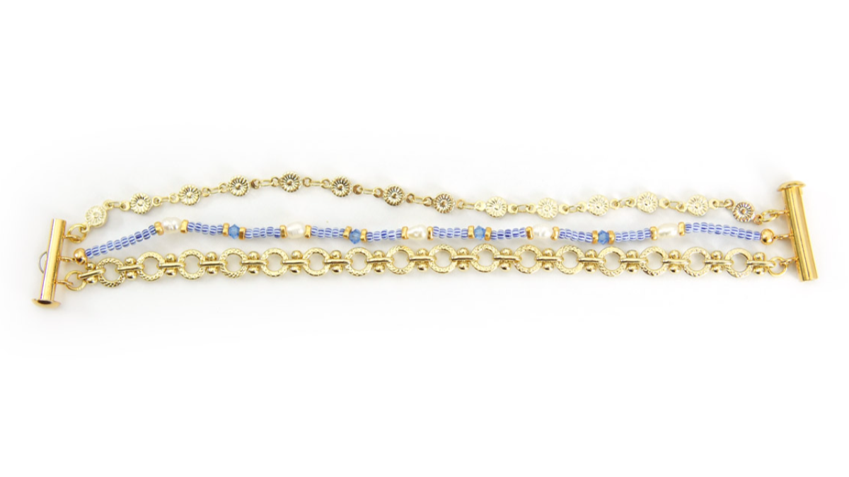 Tuto Necklace Multirangs with blue striped seed beads and fancy chains : Step 10 Tuto Necklace Multirangs with blue striped seed beads and fancy chains : Step 10