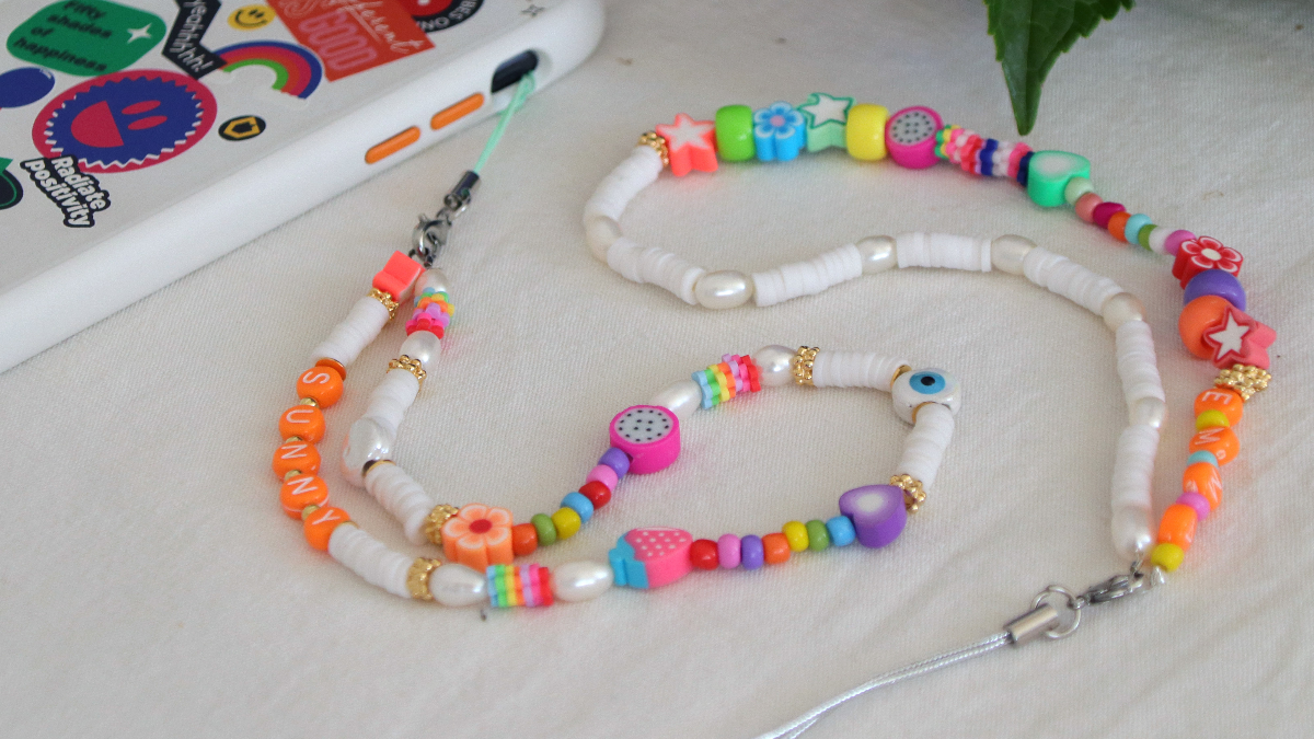 Phone jewelry beads letters, heishi, and polymer clay beads