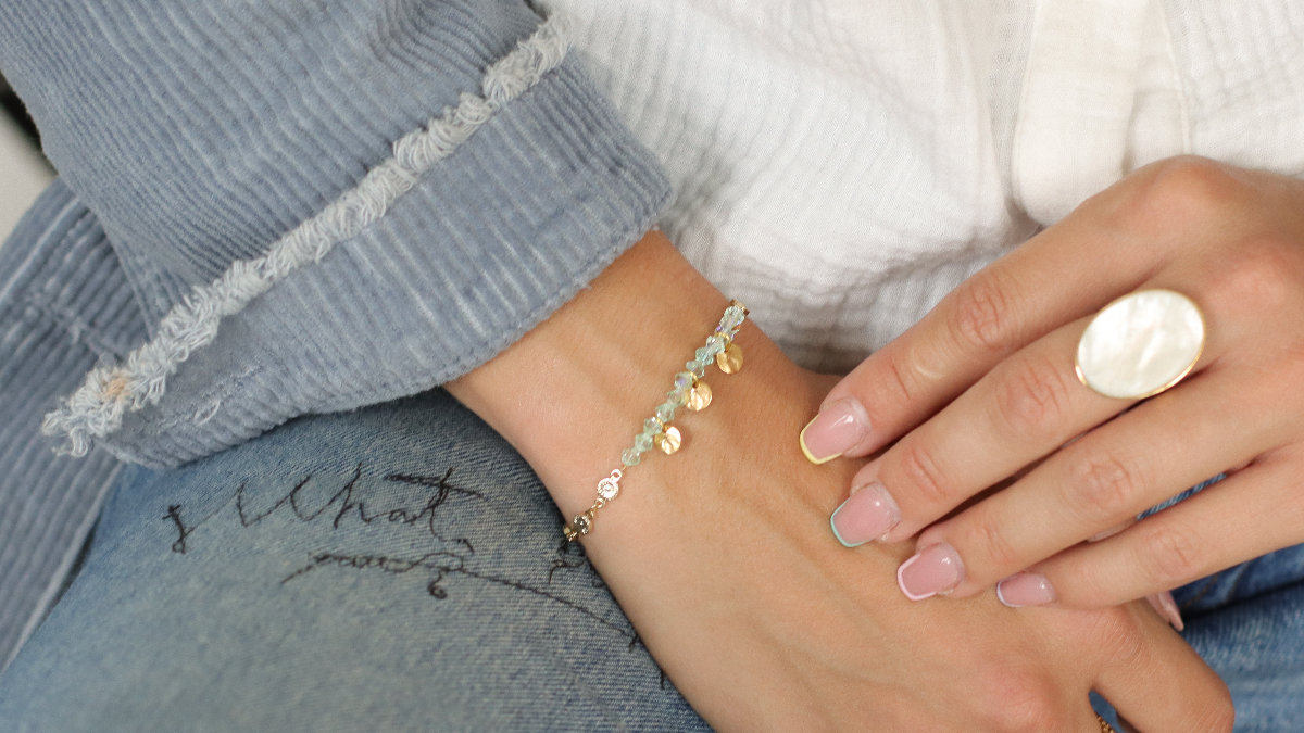 Preciosa crystal bunting bracelet with gold flower chain