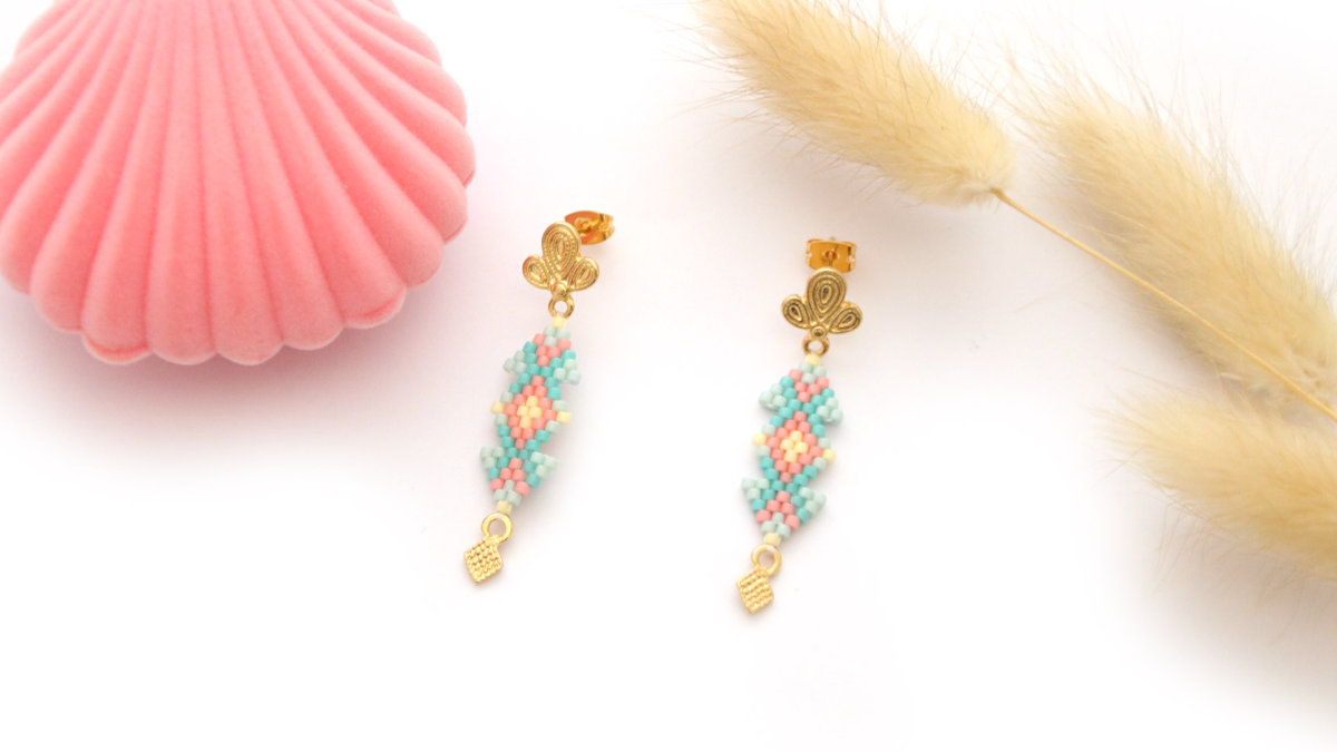 Weaving grid Miyuki pastel Brick Stitch earrings
