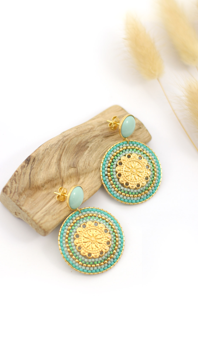 Schema  Round turquoise seed beads earrings Brick Stitch