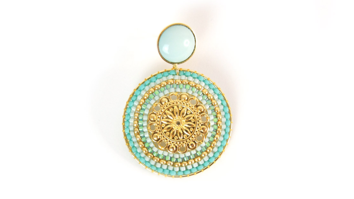 Round turquoise seed beads earrings Brick Stitch : Step 13