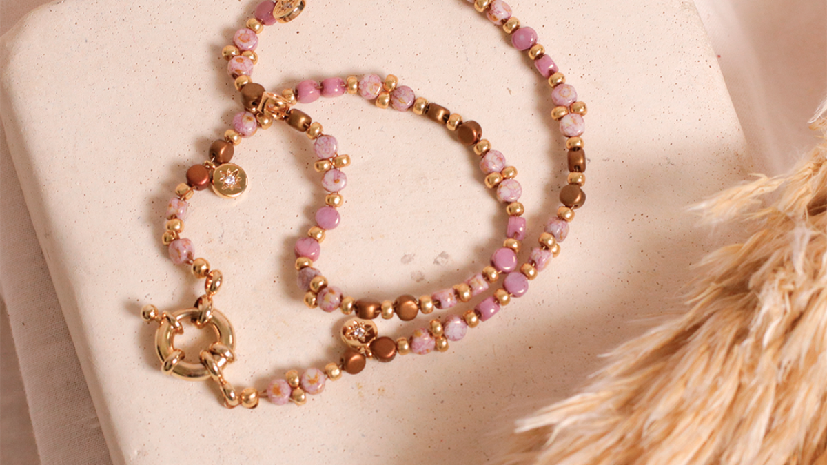 Schema  Kalos beads bracelet by Puca, Miyuki beads and zircon charms