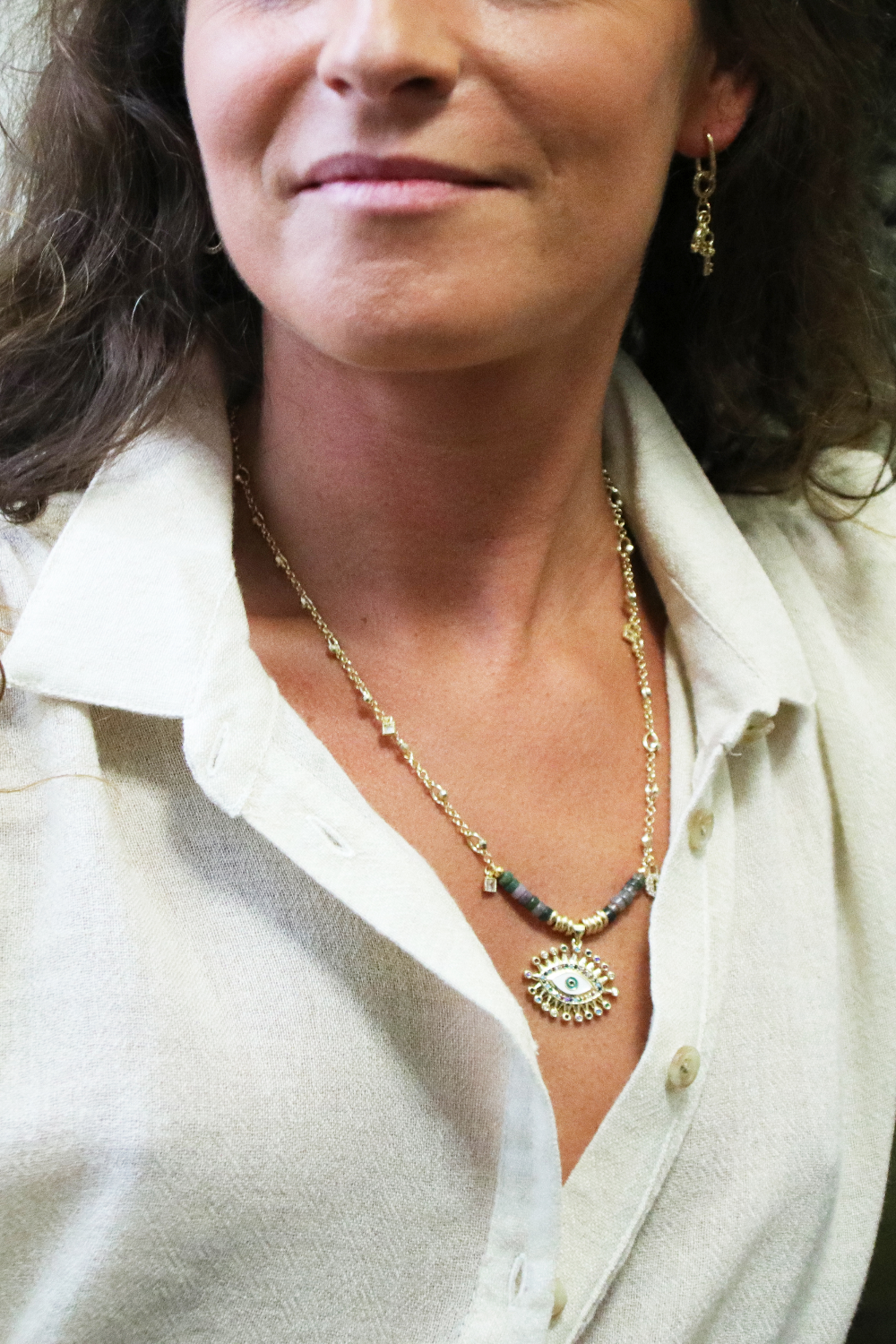 Schema  Fancy necklace with eye pendant and zircons