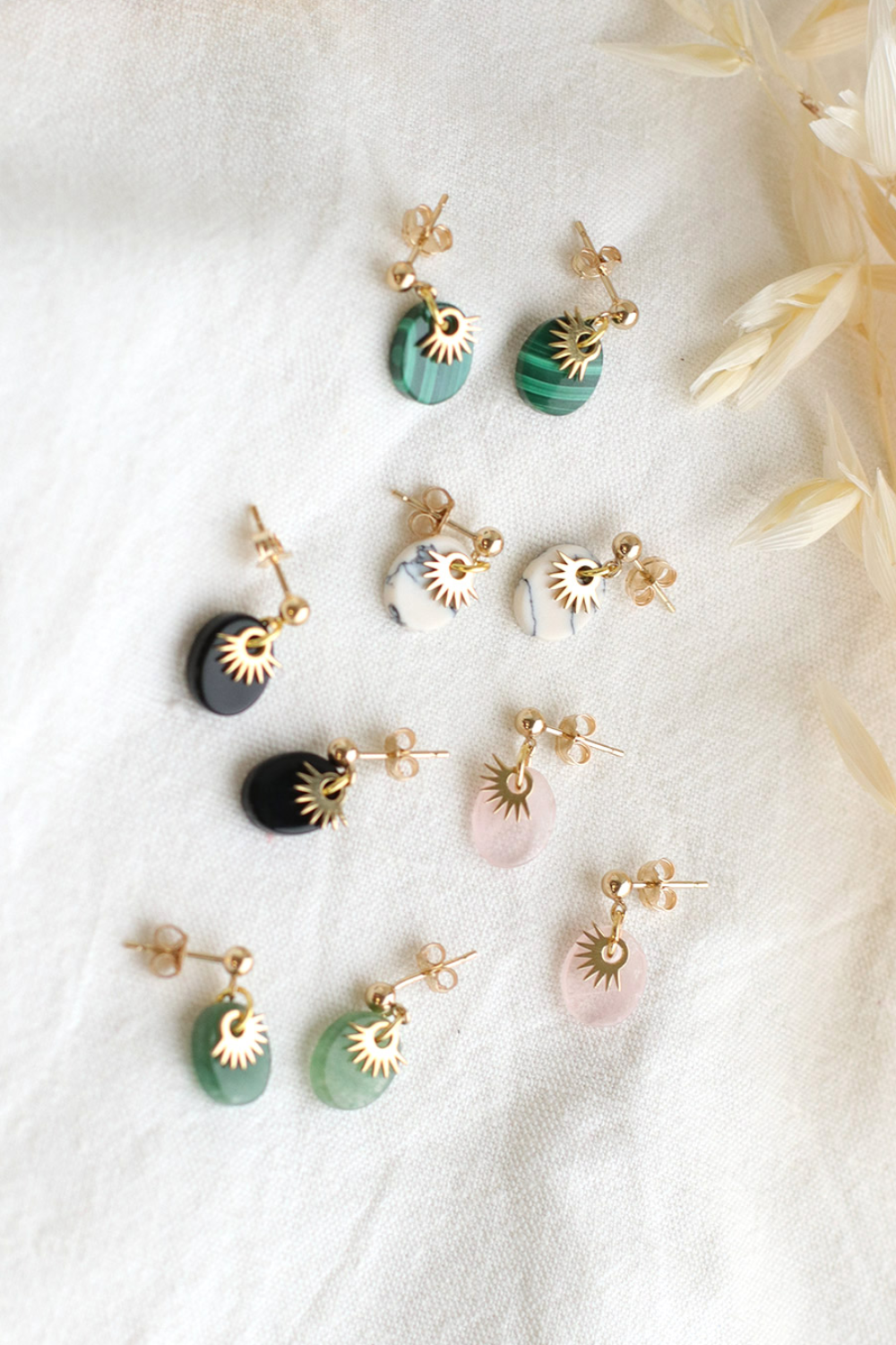 DIY Easy Natural Stone Earrings with Sun Charm