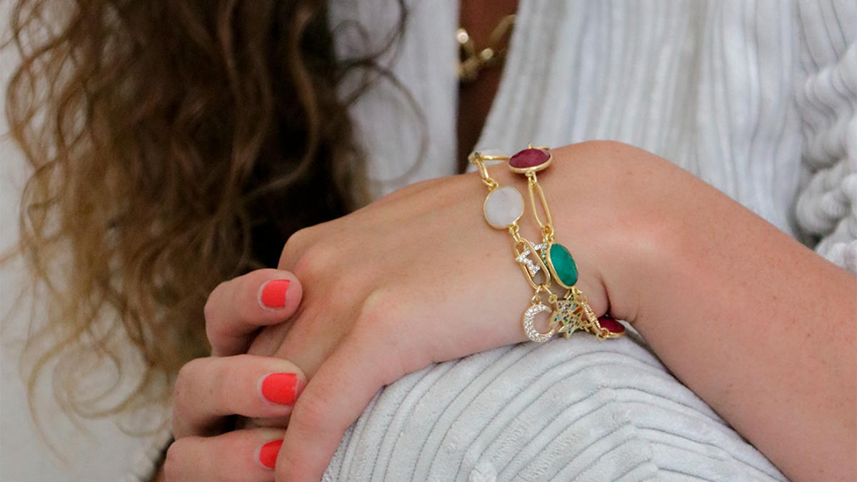 Schema  Asymmetrical bracelets with gemstones and zircons