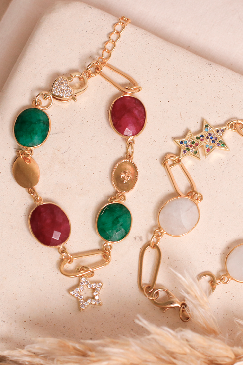 Schema  Asymmetrical bracelets with gemstones and zircons
