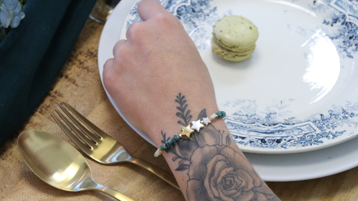 Schema  DIY Gold and green turquoise star pearl bracelet