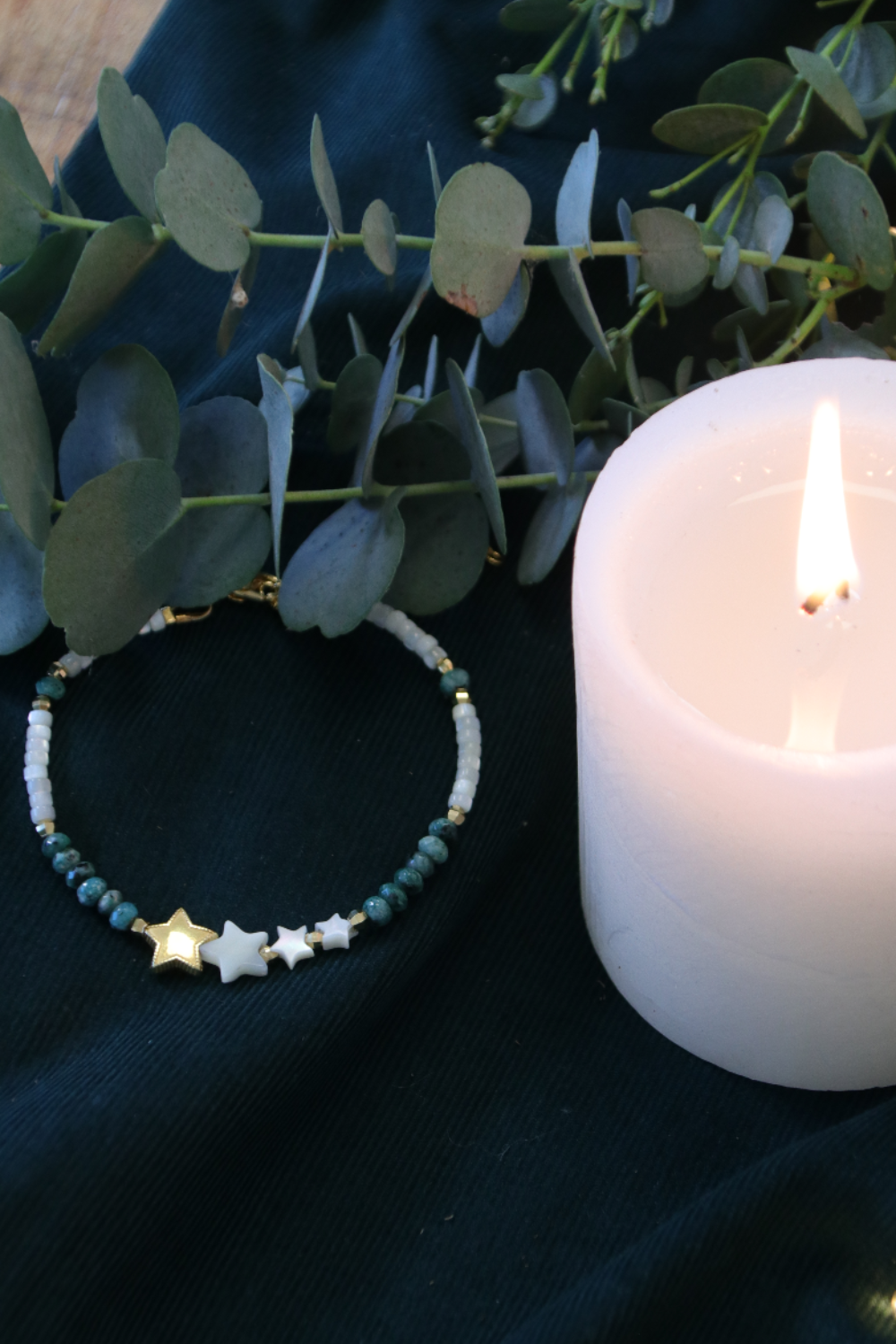 Schema  DIY Gold and green turquoise star pearl bracelet