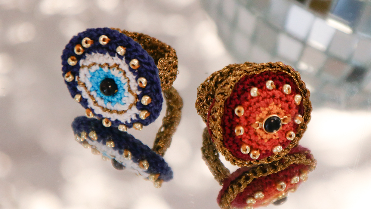 DIY Crocheted and embroidered amulet rings