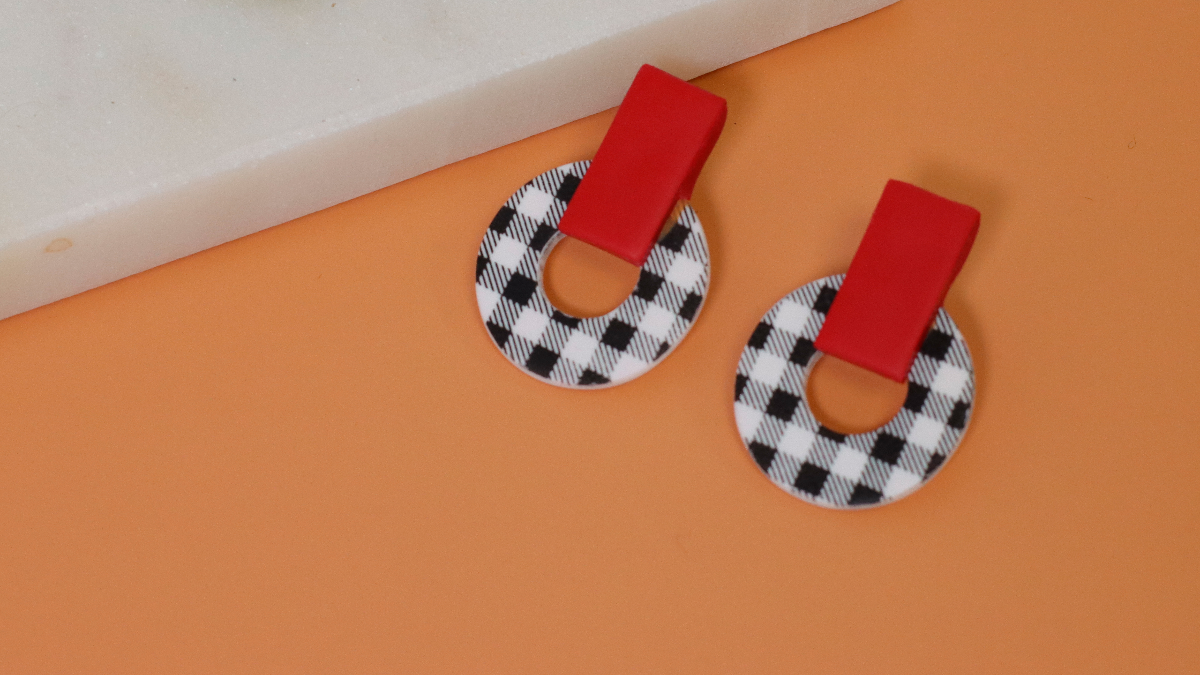 Schema  Gingham check pattern polymer clay earrings