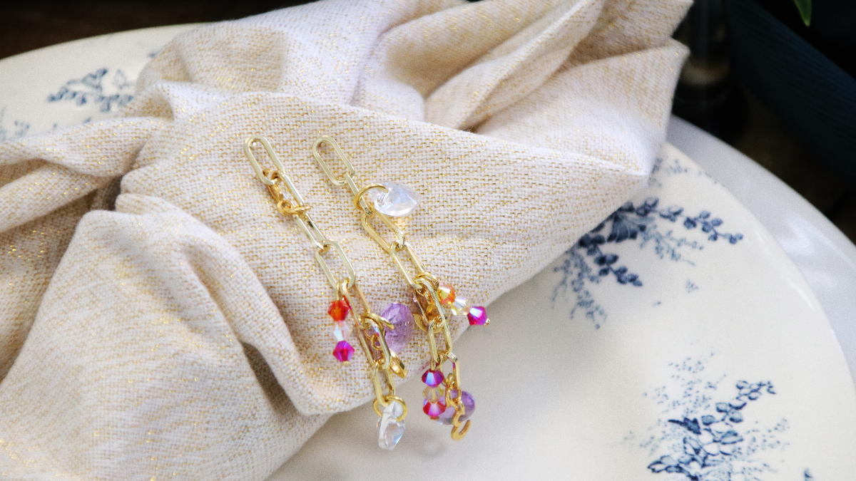 LOVE heart and link chain earrings PureCrystal
