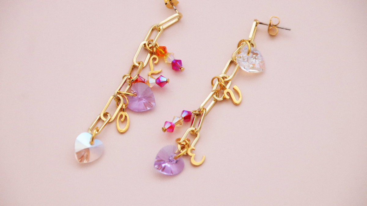 LOVE heart and link chain earrings PureCrystal : Step 4