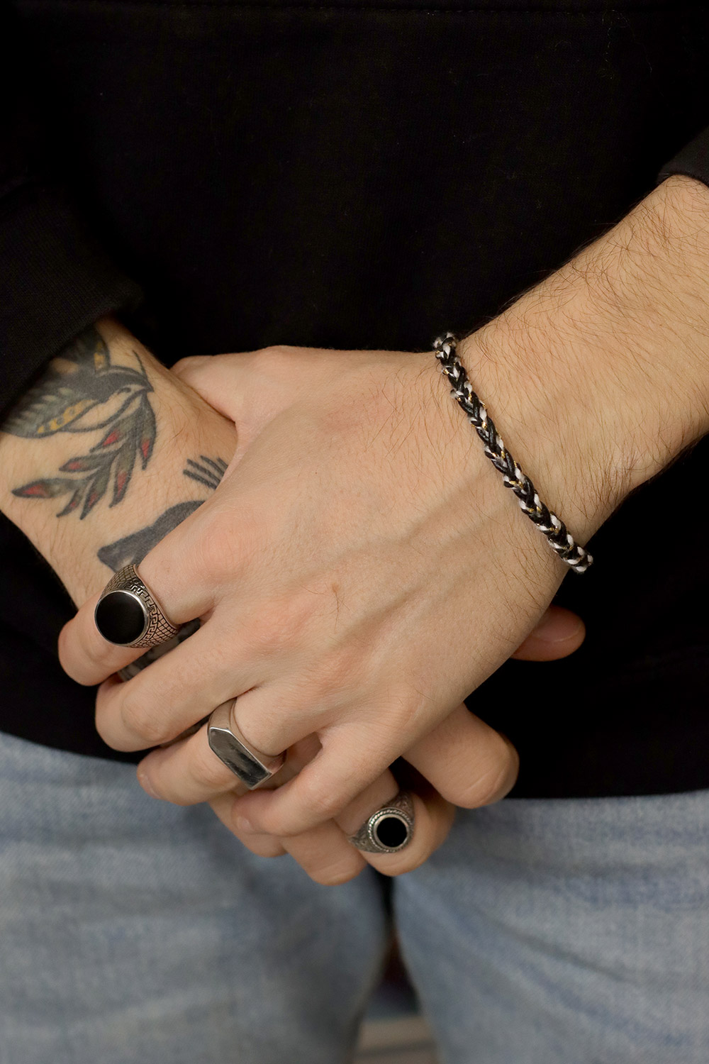 Schema DIY Men's Bracelet with black braided leather cords Schema DIY Men's Bracelet with black braided leather cords