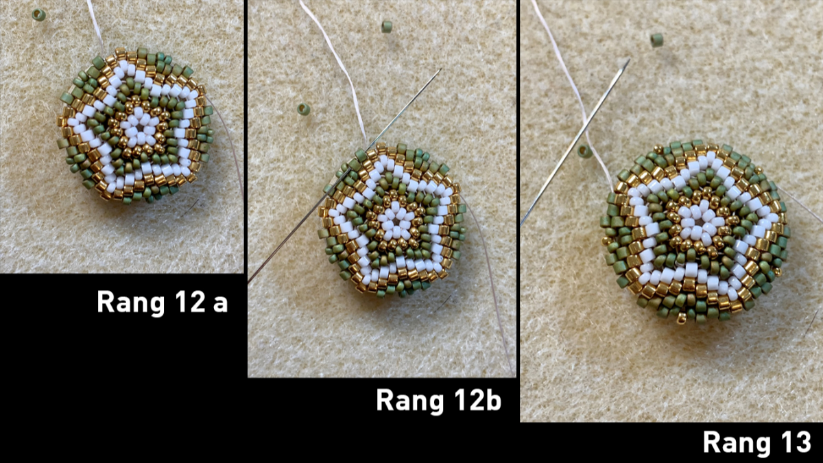 Earrings made of 3D circular peyote weaving on wooden cabochons and prints : Step 8 Earrings made of 3D circular peyote weaving on wooden cabochons and prints : Step 8