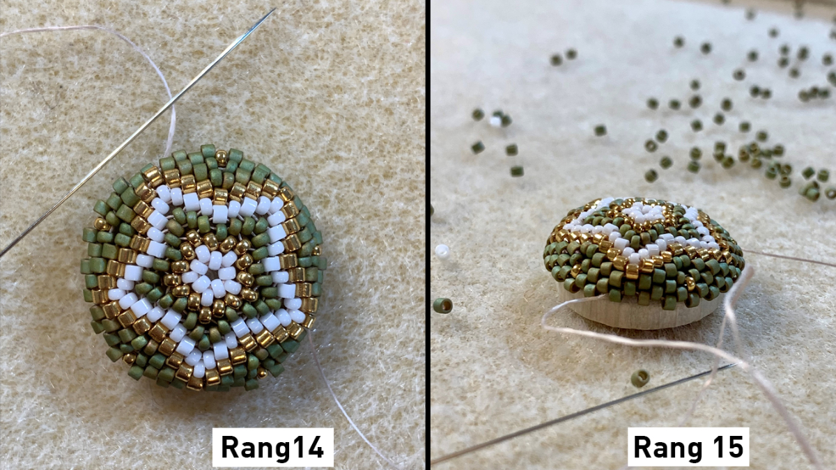 Earrings made of 3D circular peyote weaving on wooden cabochons and prints : Step 9 Earrings made of 3D circular peyote weaving on wooden cabochons and prints : Step 9