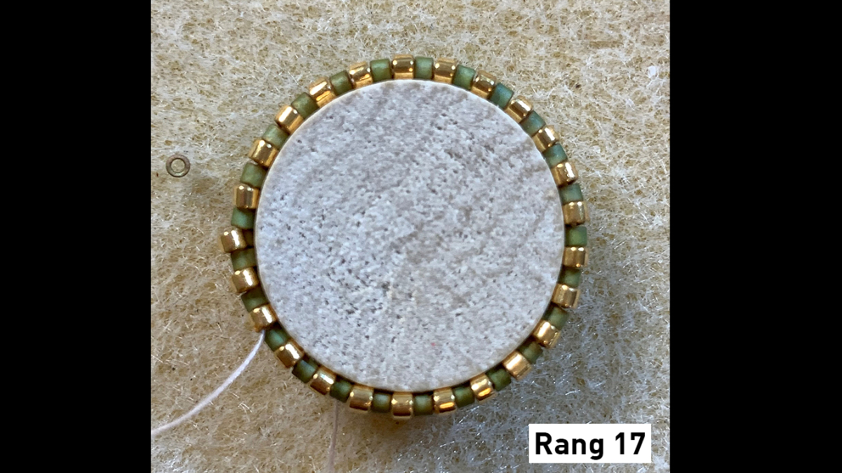 Earrings made of 3D circular peyote weaving on wooden cabochons and prints : Step 10 Earrings made of 3D circular peyote weaving on wooden cabochons and prints : Step 10