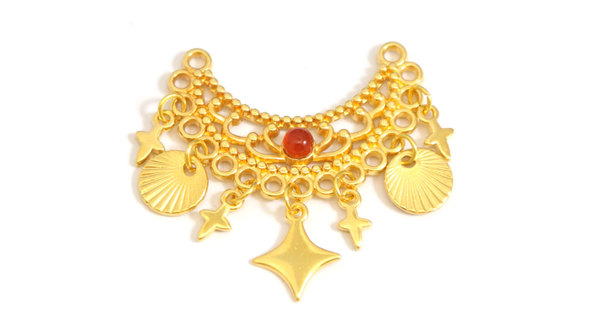 Gold plated cross earrings with carnelian gemstone : Step 1