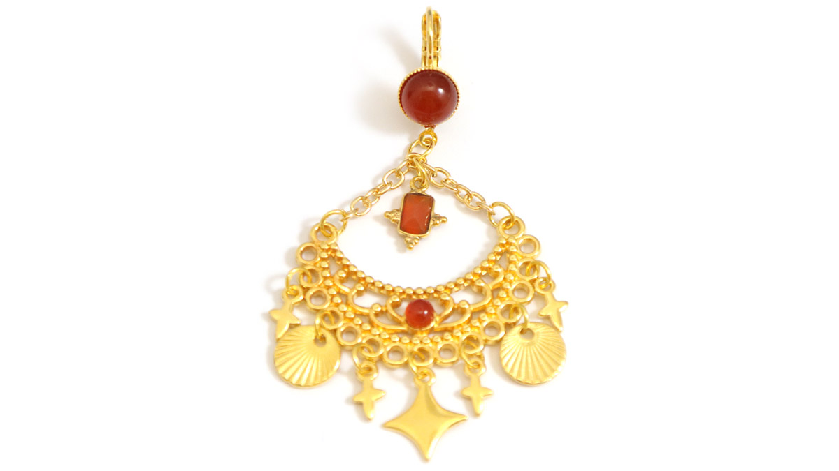 Gold plated cross earrings with carnelian gemstone : Step 2