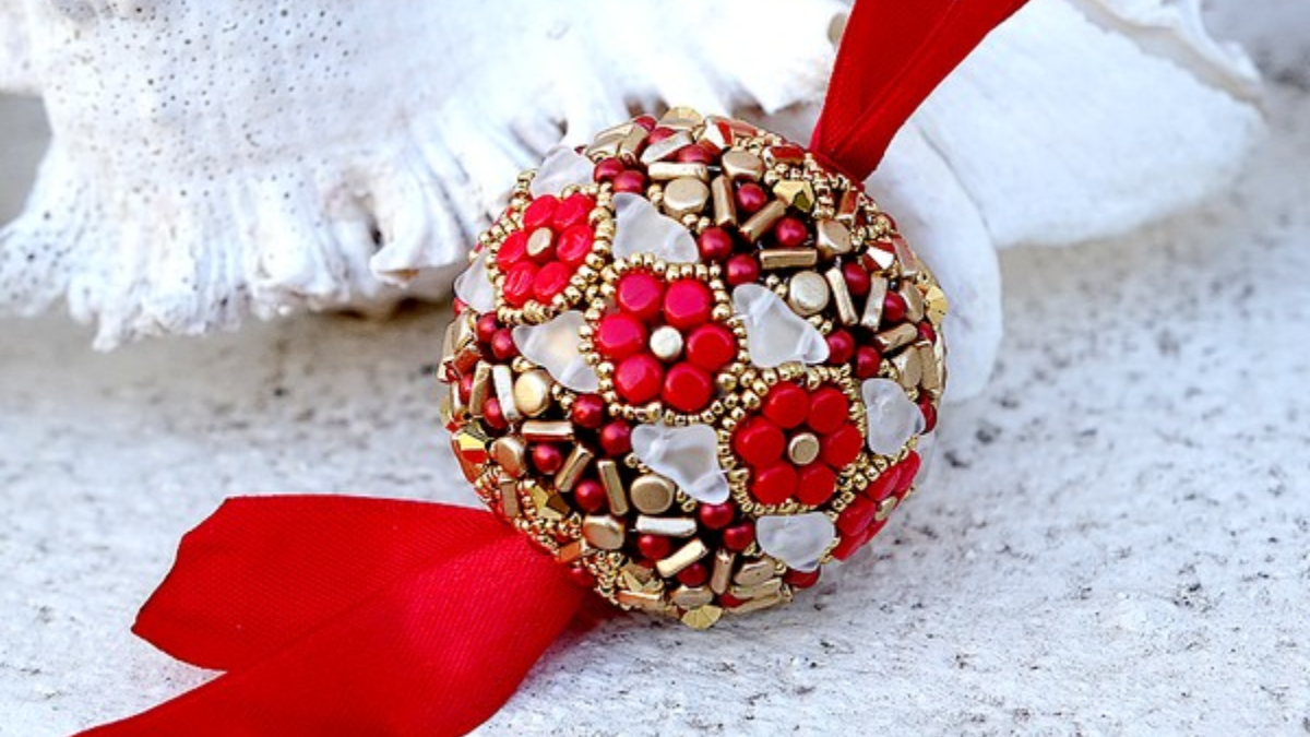 DIY Glass Bead Christmas Bauble Kalos, Helios and Piros by Puca