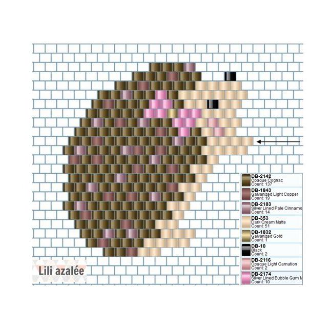 Hedgehog pattern brooch in brickwork beadwork Miyuki : Step 1 Hedgehog pattern brooch in brickwork beadwork Miyuki : Step 1