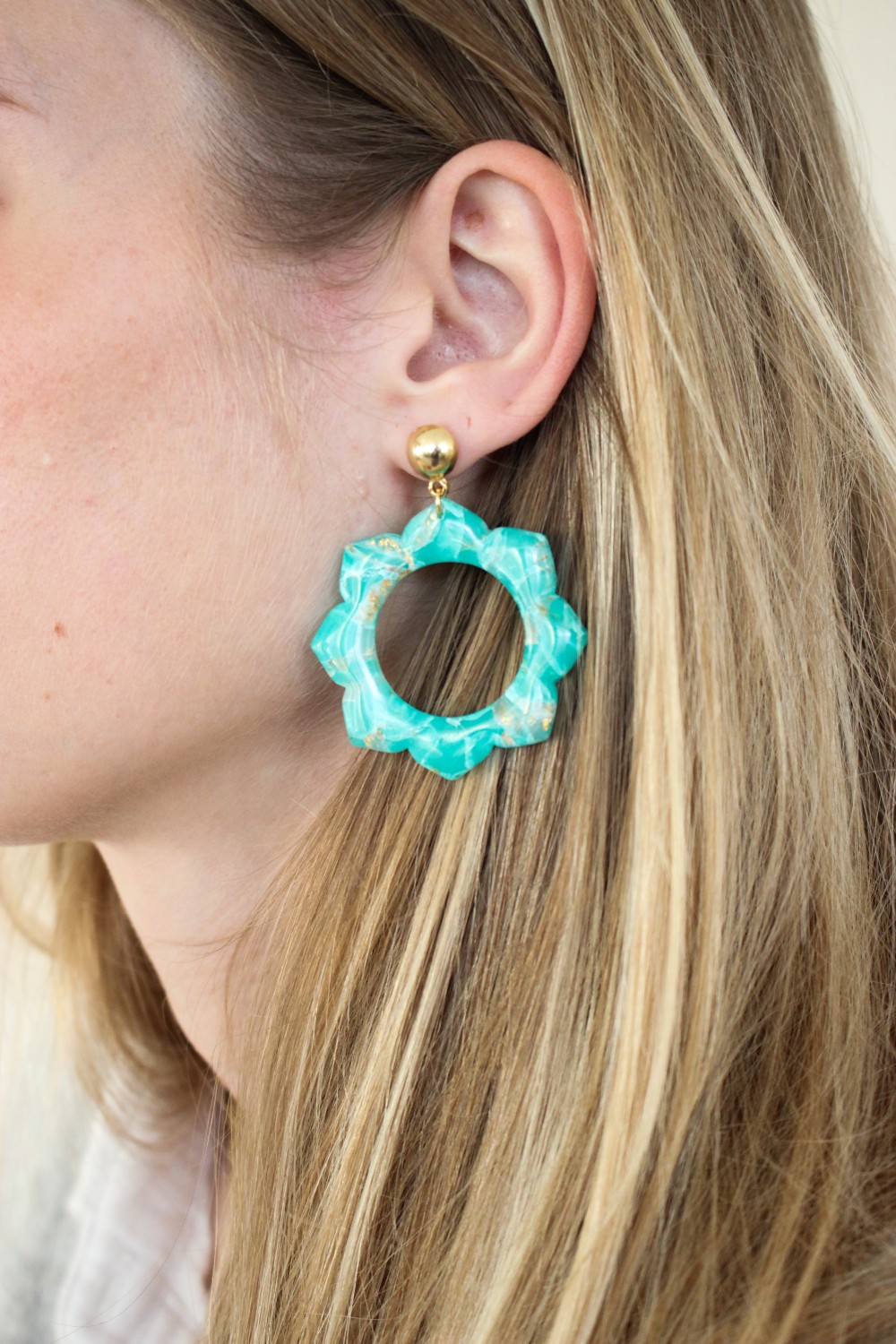 Polymer clay mandala earrings with stone effect