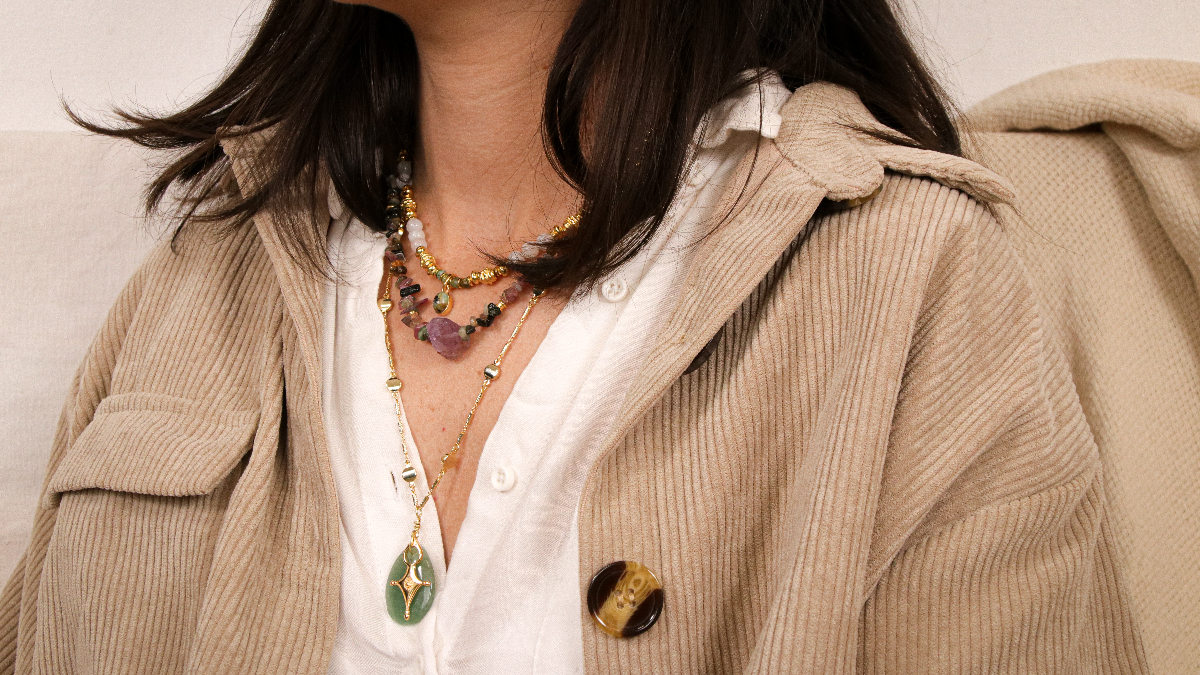 DIY Jewelry Bohemian chic multi-row necklace with natural stone beads