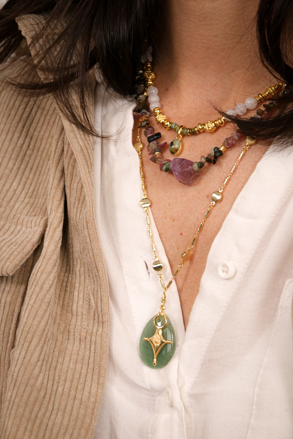 Schema  DIY Jewelry Bohemian chic multi-row necklace with natural stone beads