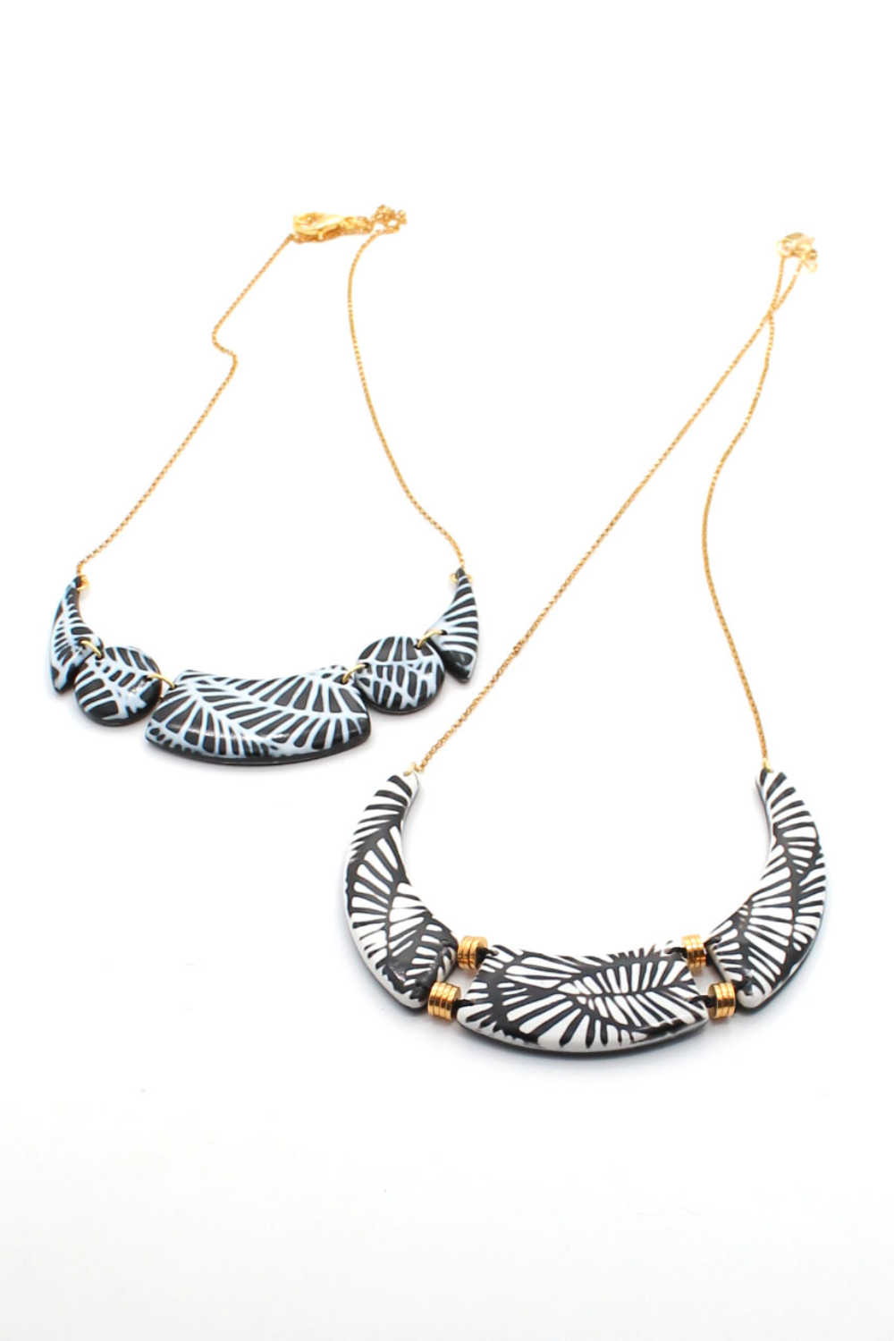 Necklaces with the polymeric technique of mokumé