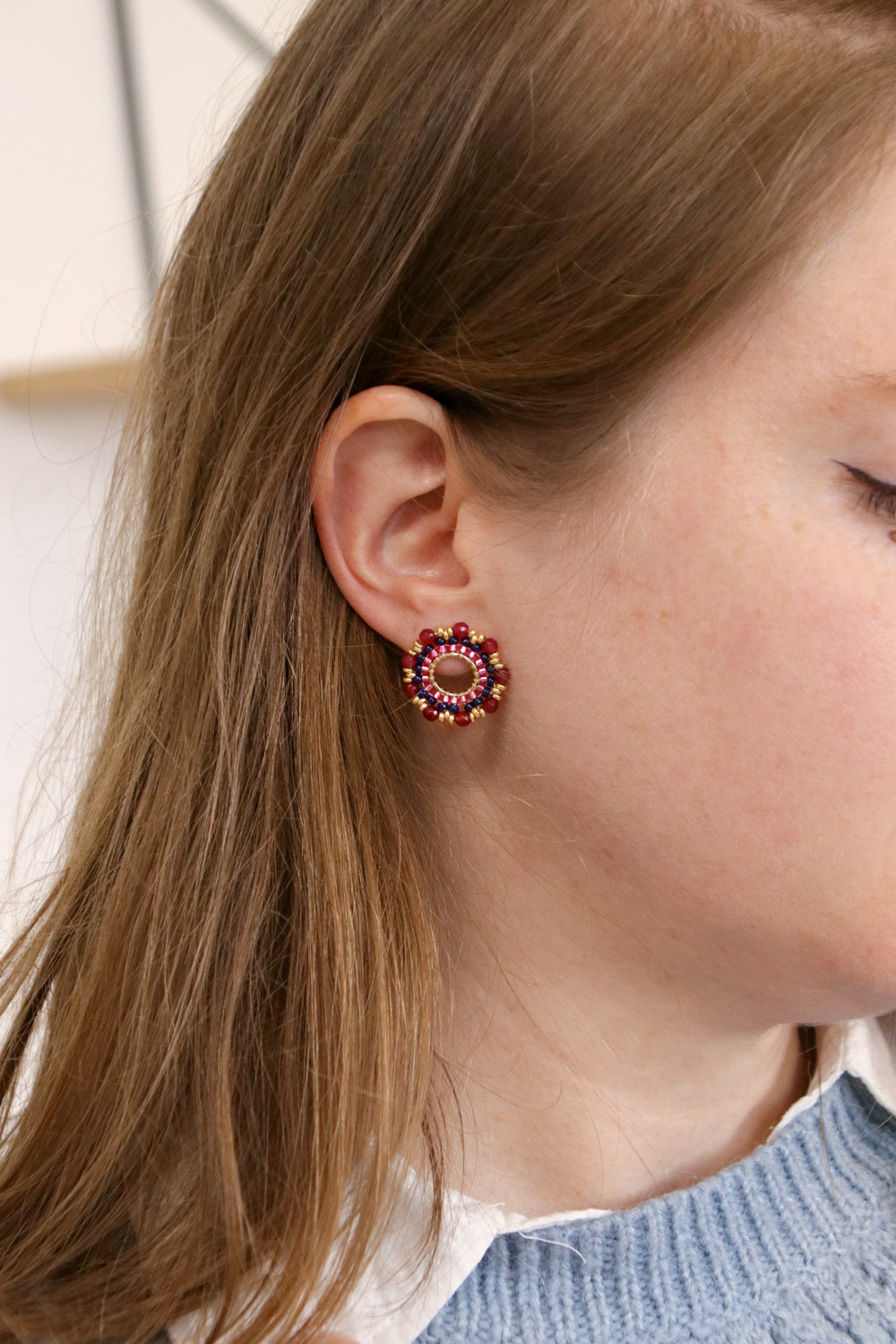 Miyuki beads and gemstone earrings circle weaving