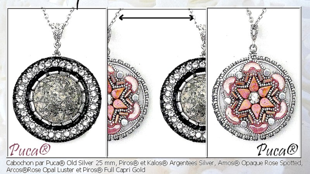 Tuto Pendant "Recto Verso" with cabochon and Piros, Kalos and Amos beads by Puca