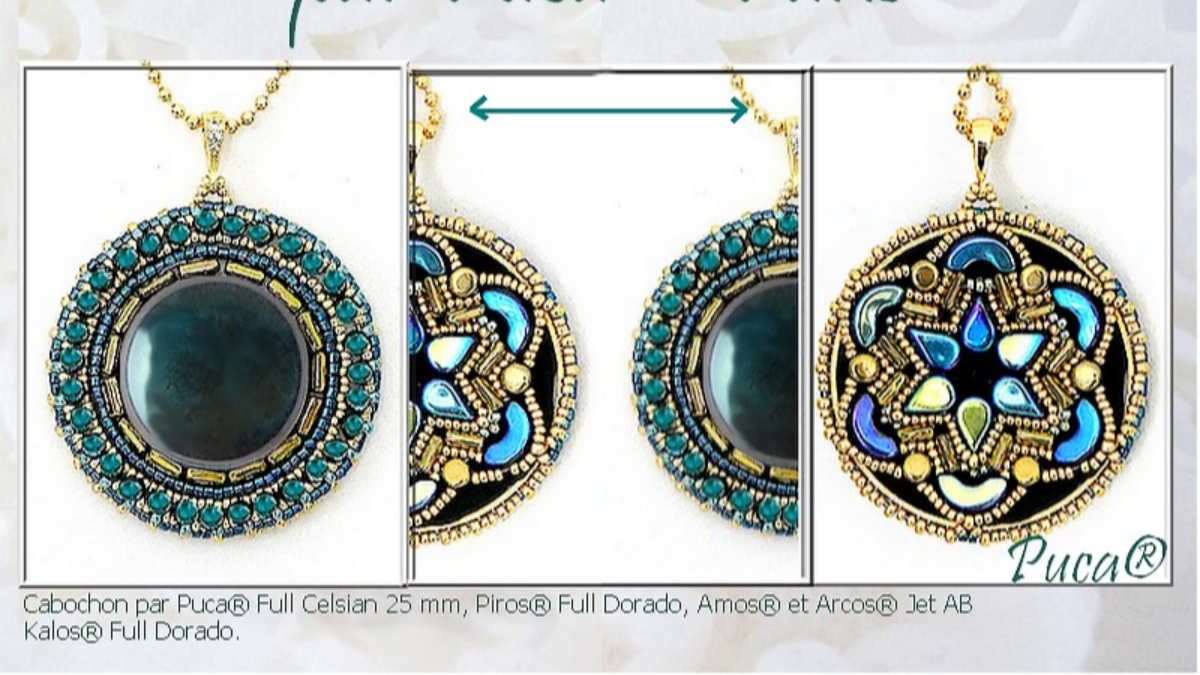 Schema  Tuto Pendant "Recto Verso" with cabochon and Piros, Kalos and Amos beads by Puca