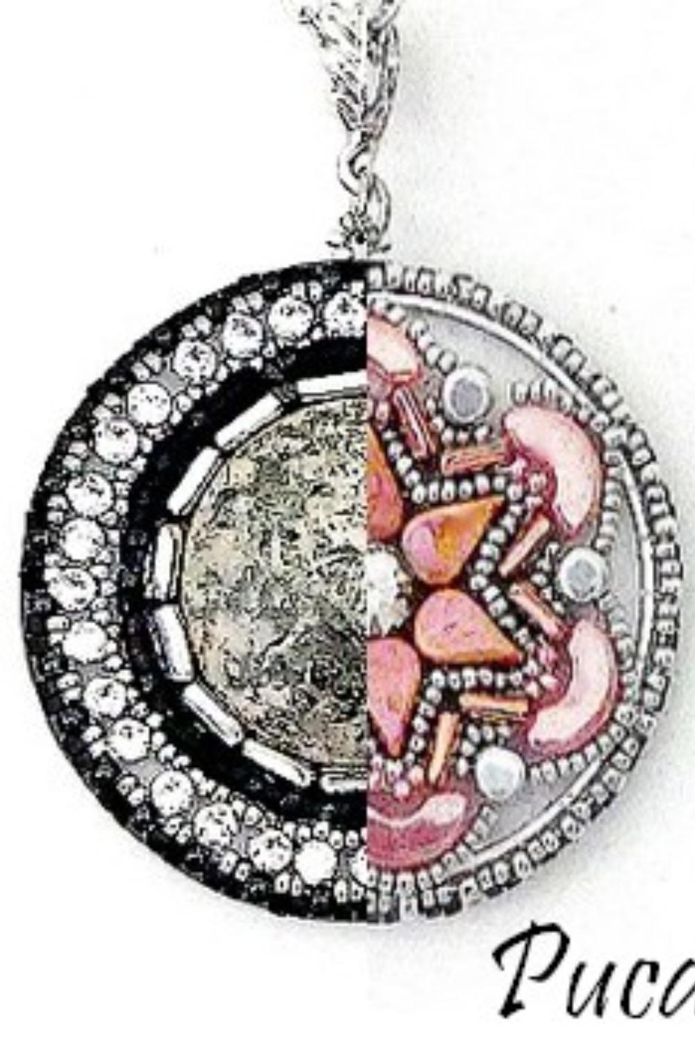 Schema  Tuto Pendant "Recto Verso" with cabochon and Piros, Kalos and Amos beads by Puca