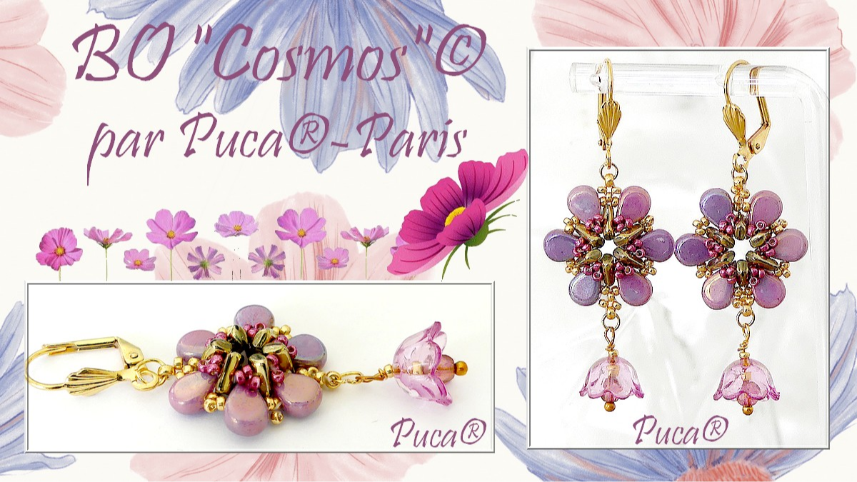 Earrings tutorial "Cosmos" with Amos, Piros and seed beads by Puca
