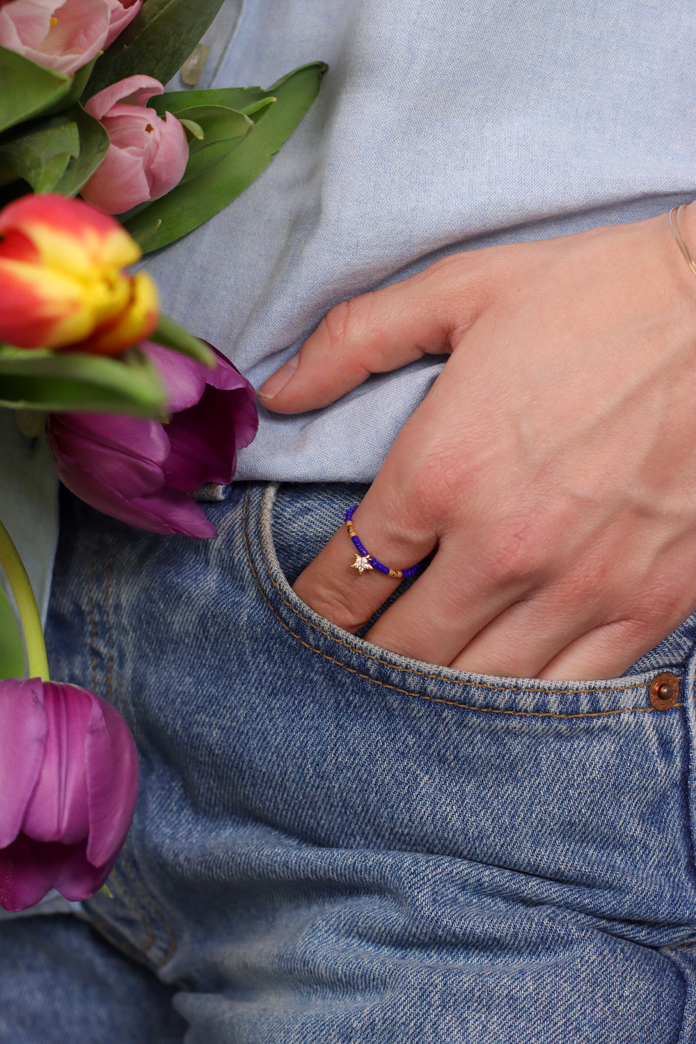 Tuto ring with star charm and Miyuki beads