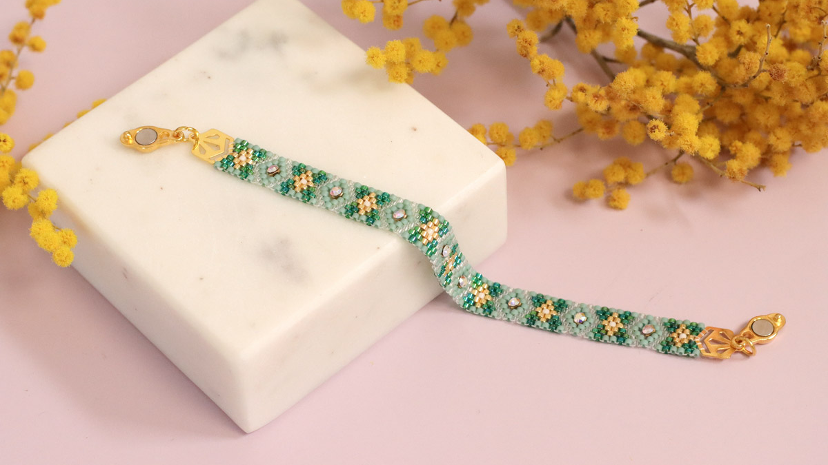 Schema  Miyuki Peyote Impair bracelet with PureCrystal Mesh insert