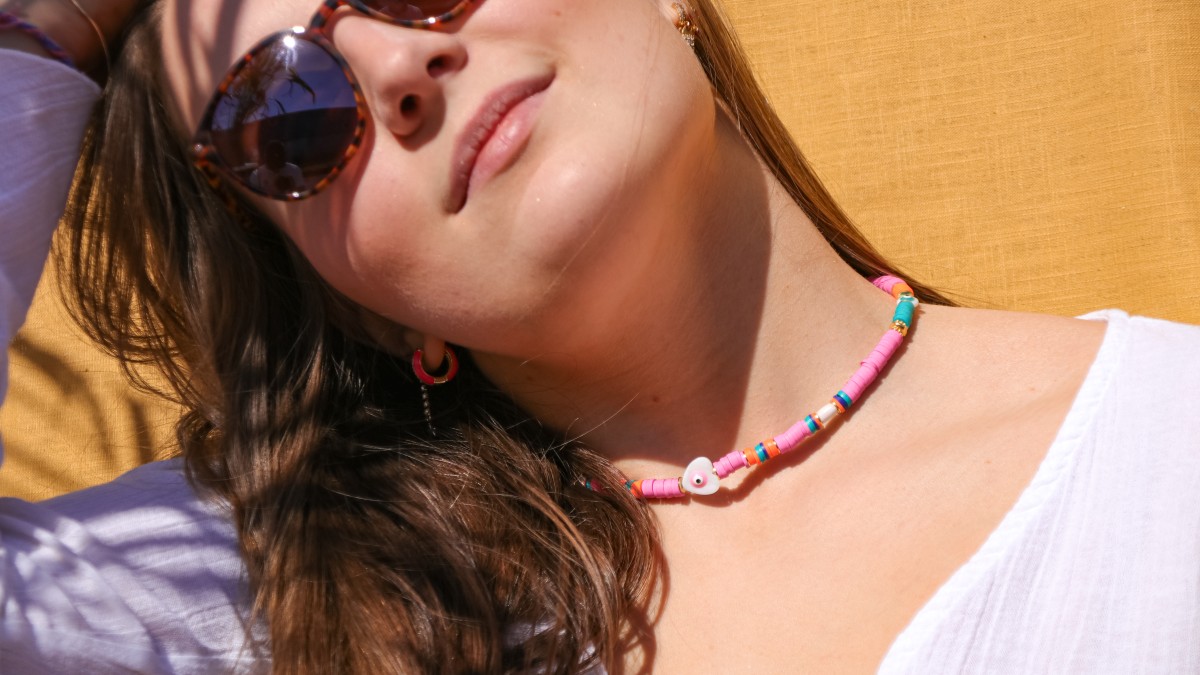 Heishi and eye beads surfer necklace for women