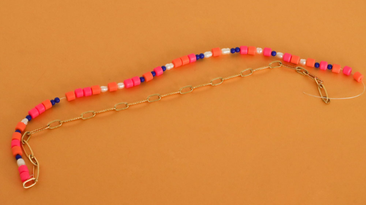 Multi-strand necklace with large shawl, Heihi beads, freshwater pearls and Libra zodiac charm. : Step 3