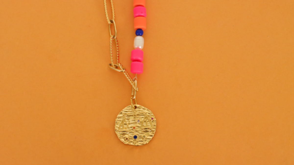 Multi-strand necklace with large shawl, Heihi beads, freshwater pearls and Libra zodiac charm. : Step 5