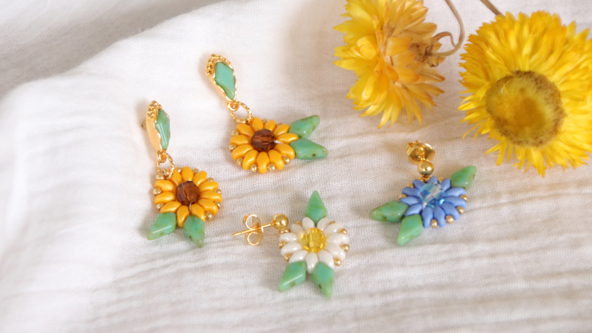 Schema Sunflower earrings with SuperDuo beads Schema Sunflower earrings with SuperDuo beads