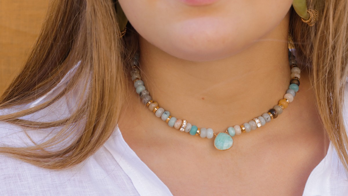 Schema  Tuto necklace Amazonite gemstone beads