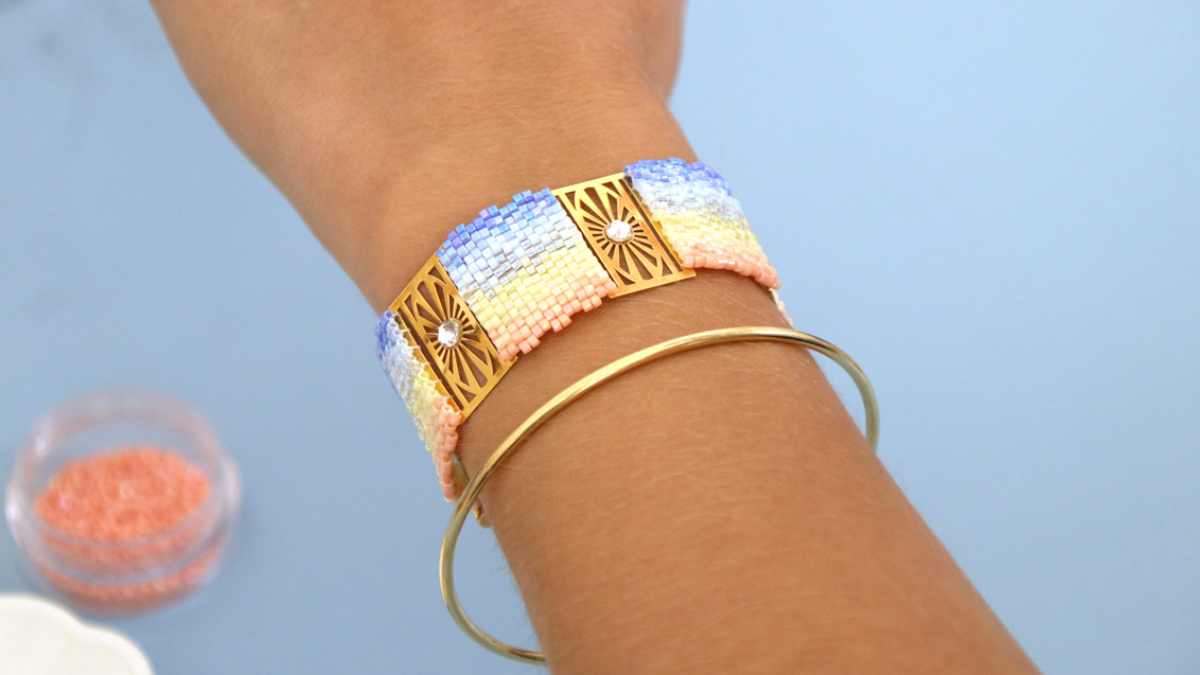 Schema Miyuki beads bracelet weaving Peyote Double gradient sunrise Schema Miyuki beads bracelet weaving Peyote Double gradient sunrise