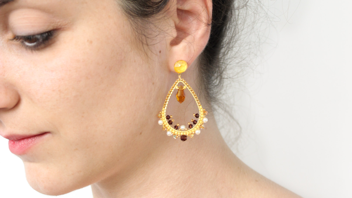 Brick Stitch drop earrings with Miyuki crystals and beads Brick Stitch drop earrings with Miyuki crystals and beads