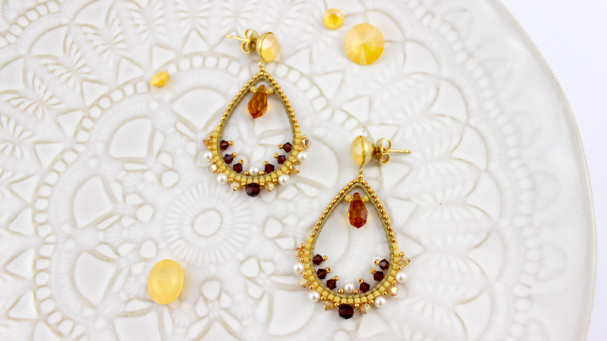 Schema  Brick Stitch drop earrings with Miyuki crystals and beads