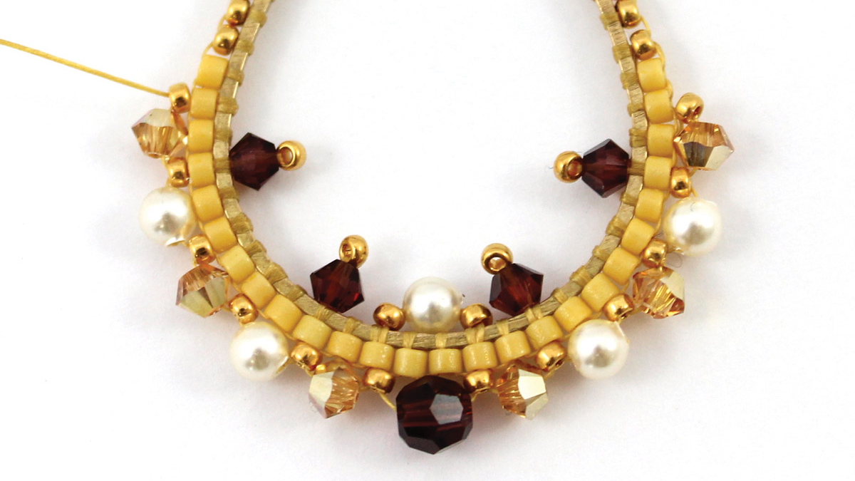 Brick Stitch drop earrings with Miyuki crystals and beads : Step 9